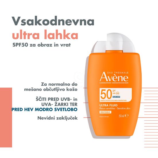 Slika Avene Sun, ultra fluid z visoko zaščito pred soncem za obraz - ZF50 (50 ml)