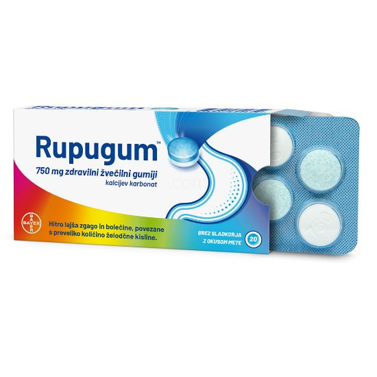 Slika Rupugum 750 mg, zdravilni žvečilni gumi (20 žvečilnih gumijev)