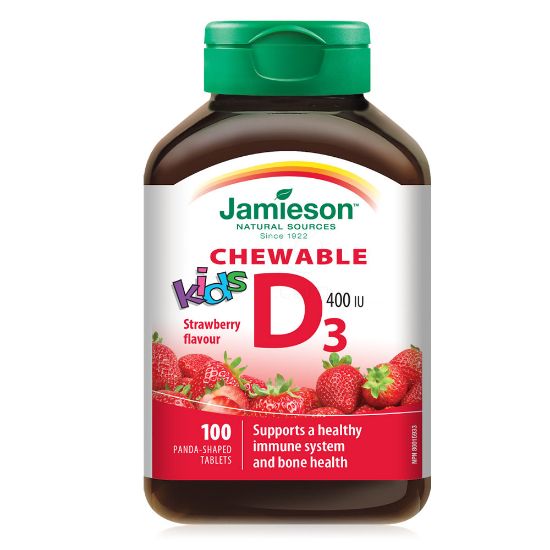 Slika Jamieson Vitamin D3, okus jagode (100 žvečljivih tablet)