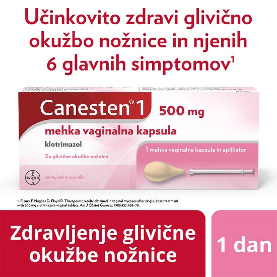 Slika Canesten 1 500 mg, mehka vaginalna kapsula + aplikator (1 kapsula + 1 aplikator)