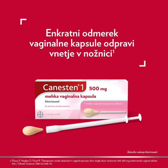 Slika Canesten 1 500 mg, mehka vaginalna kapsula + aplikator (1 kapsula + 1 aplikator)
