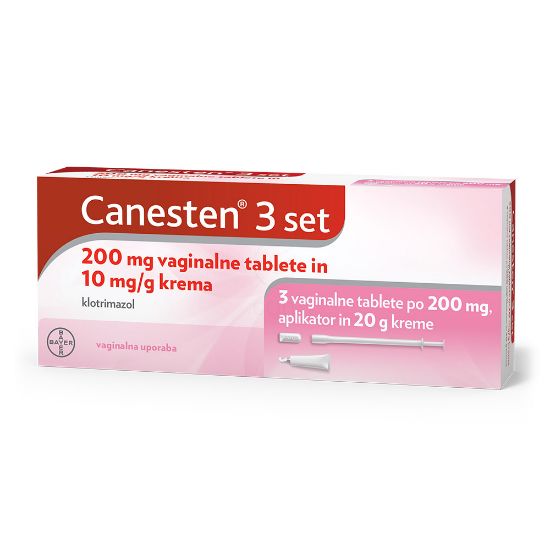 Slika Canesten 3 set, 200 mg vaginalne tablete in 10 mg/g krema (3 globule + 20 g kreme)