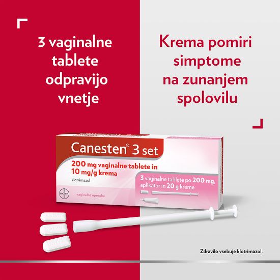 Slika Canesten 3 set, 200 mg vaginalne tablete in 10 mg/g krema (3 globule + 20 g kreme)