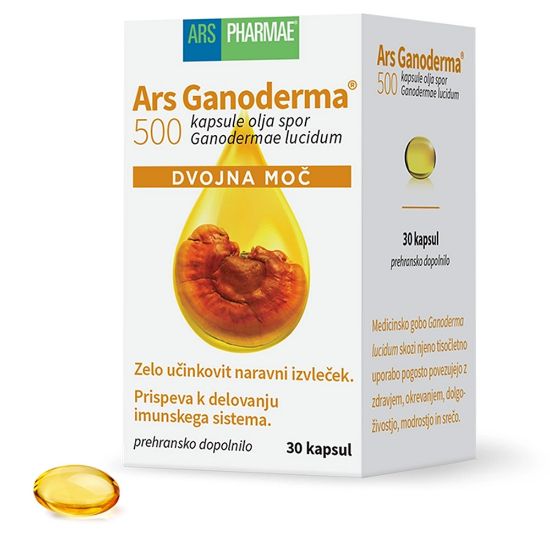 Slika Ganoderma 500 Dvojna Moč Ars Pharmae (30 kapsul)