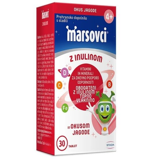 Slika Marsovci, žvečljive tablete z inulinom - okus jagoda (30 tablet)