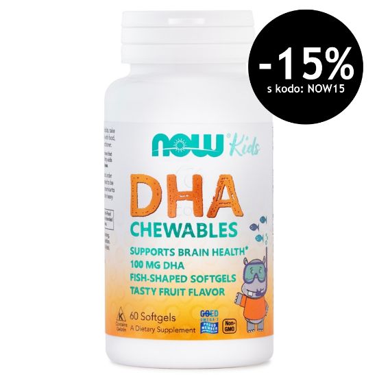 Slika NOW Omega-3 za otroke DHK 100 mg, žvečljive kapsule (60 kapsul)