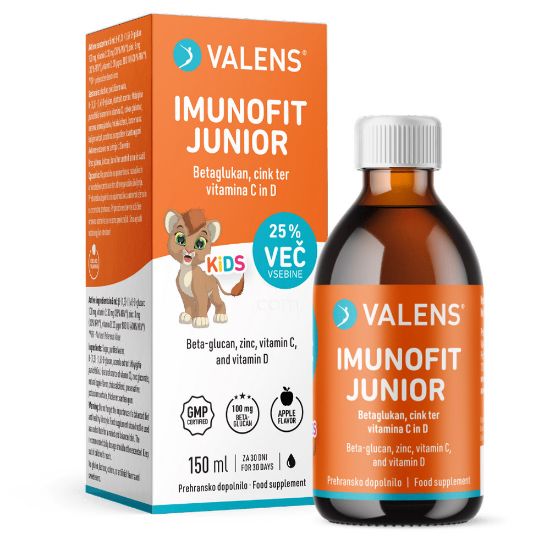 Slika Valens Imunofit Junior, tekočina z beta-glukani, cinkom in vitaminoma C in D (150 ml)