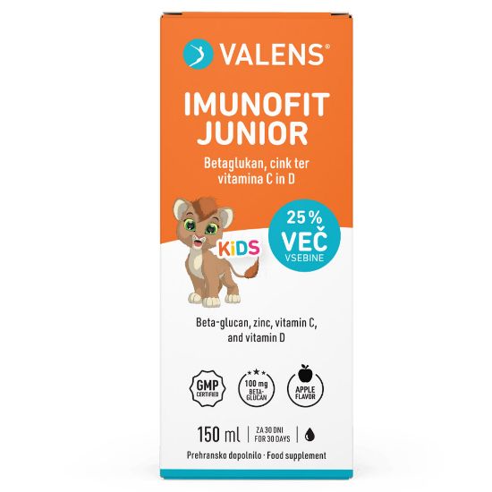 Slika Valens Imunofit Junior, tekočina z beta-glukani, cinkom in vitaminoma C in D (150 ml)