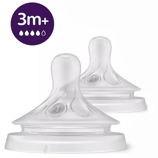 Slika Avent Natural Response, cucelj silikonski za stekleničko 4 - hiter pretok 3+ mesecev (2 cuclja)