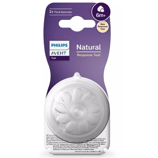 Slika Avent Natural Response, cucelj silikonski za stekleničko 6 - hiter pretok za gosto hrano 6+ mesecev (2 cuclja)