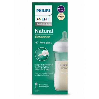 Slika Avent Natural Response, steklenička steklena s silikonskim cucljem 3 - srednji pretok 1+ mesecev (240 ml)