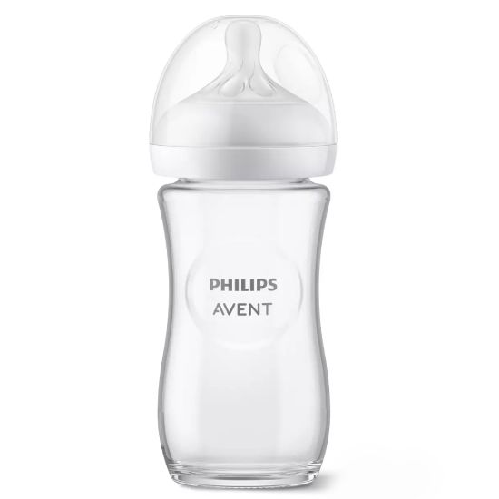 Slika Avent Natural Response, steklenička steklena s silikonskim cucljem 3 - srednji pretok 1+ mesecev (240 ml)