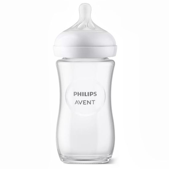 Slika Avent Natural Response, steklenička steklena s silikonskim cucljem 3 - srednji pretok 1+ mesecev (240 ml)